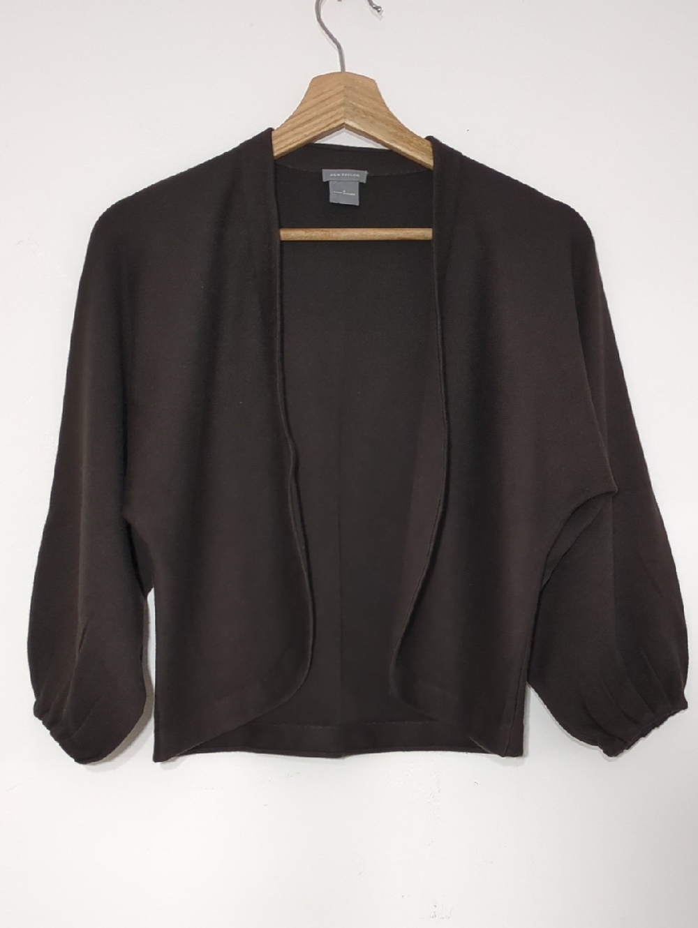 Ann Taylor Chocolate Brown Open Front Balloon Sleeve Cardigan